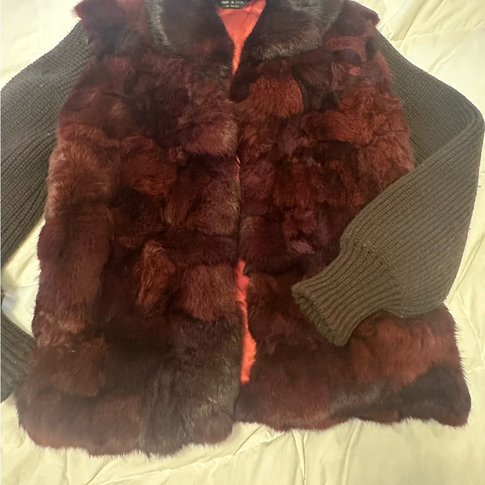 Rabbit Fur sweater with Knit Sleeves
